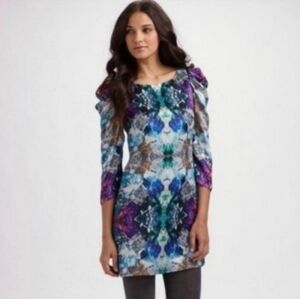 Leifsdottir Anthropologie Watercolor Printed Silk Dress.